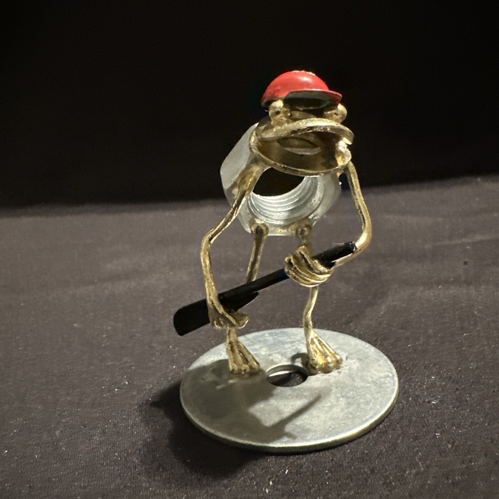 Vtg 2000 Arthur Ward Hunter Gun Frog Sculpture Nuts & Bolts Outdoor Reproduction